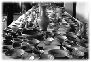 Shipwreck artifacts displayed on a table