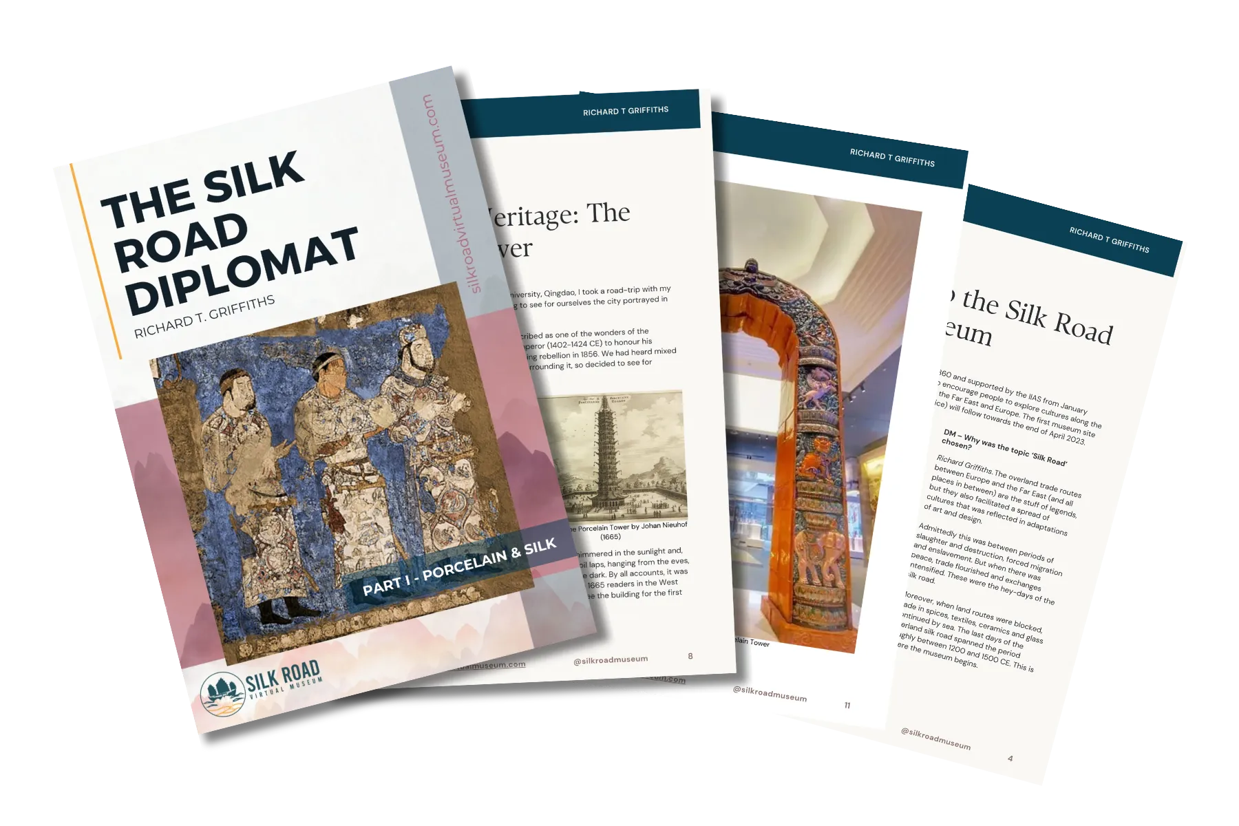 Visual representation of Silk Road Diplomat articles with ancient map and diplomatic elements.